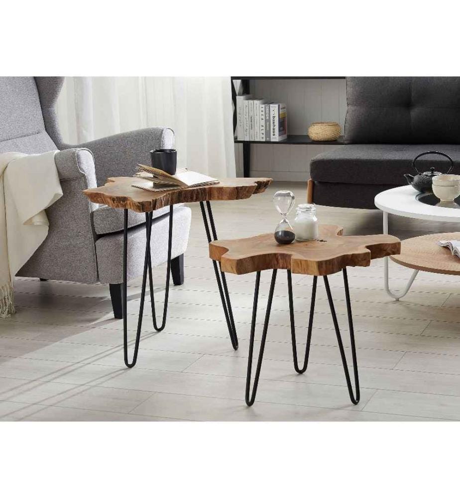Lot de 2 tables d'appoint CAMROSE Teck Marron foncé