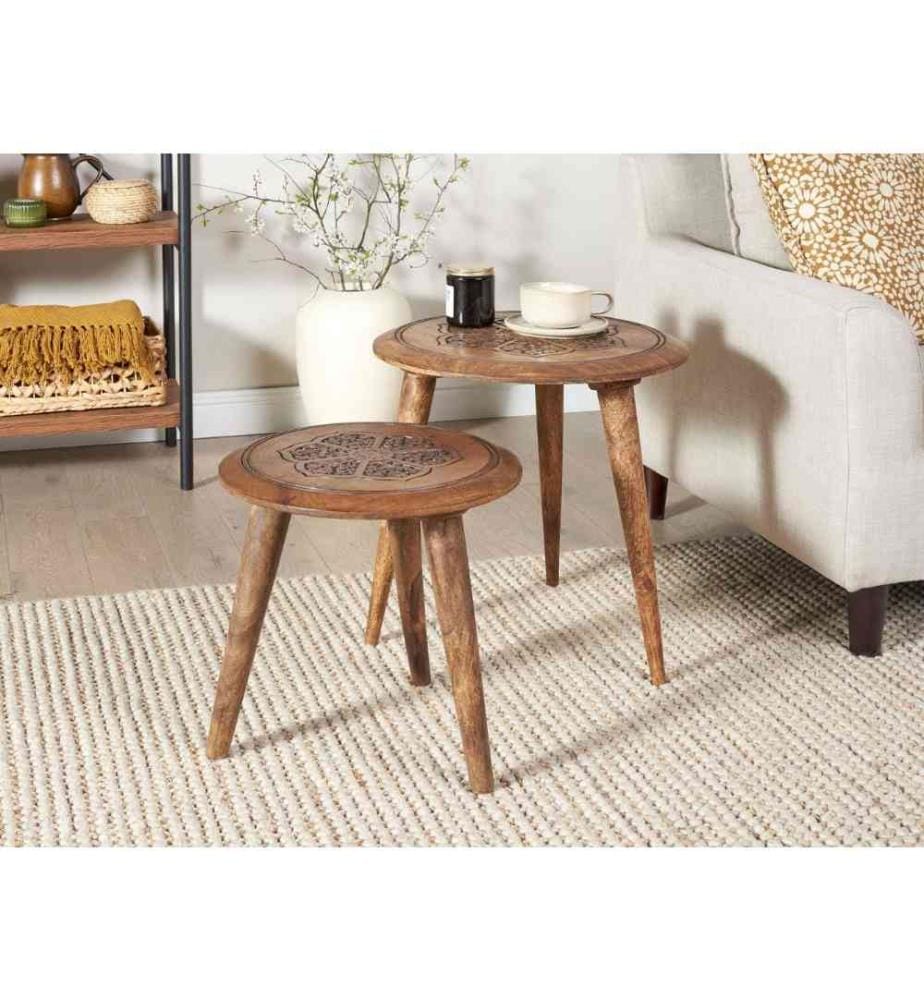 Lot de 2 tables d'appoint TURUA Bois de manguier Marron