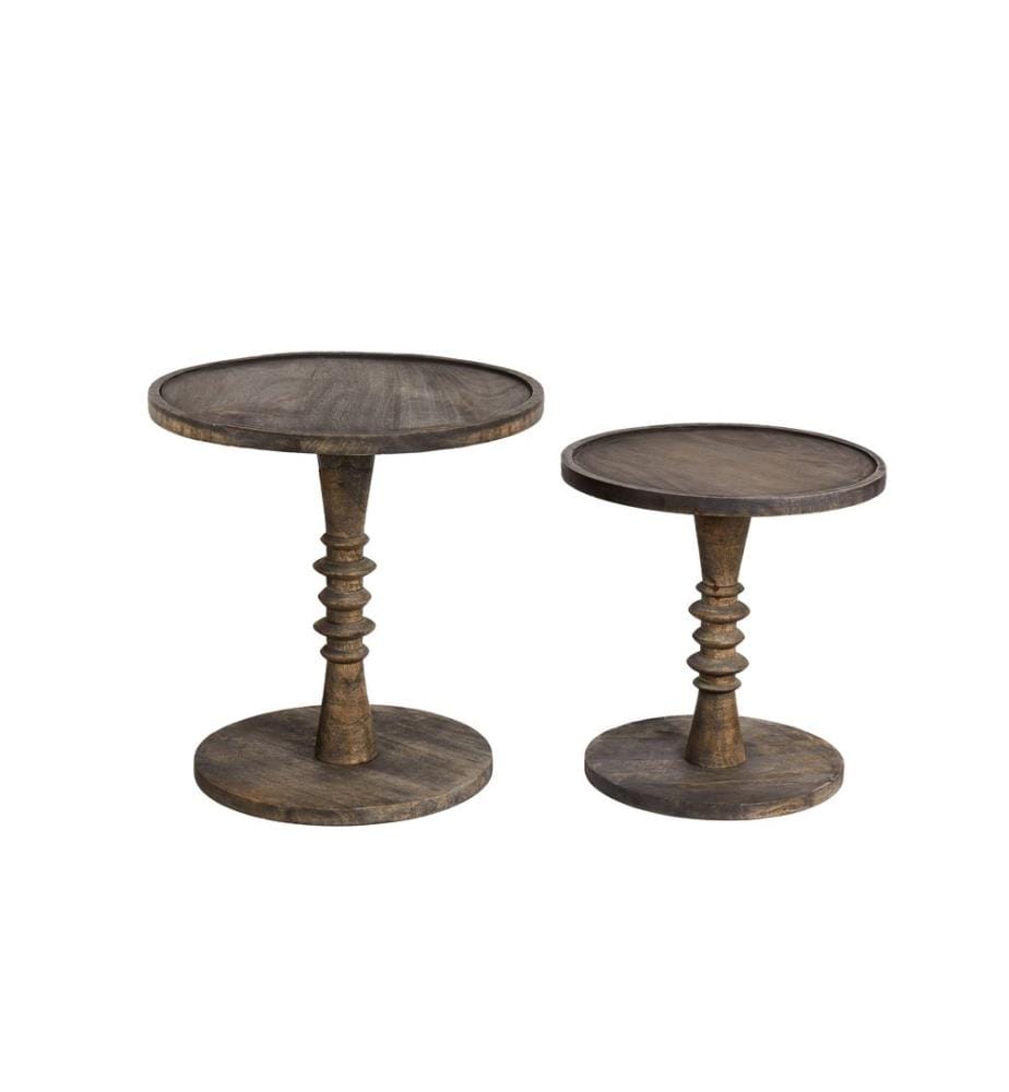 Lot de 2 tables d'appoint THALIA Bois de manguier Marron foncé