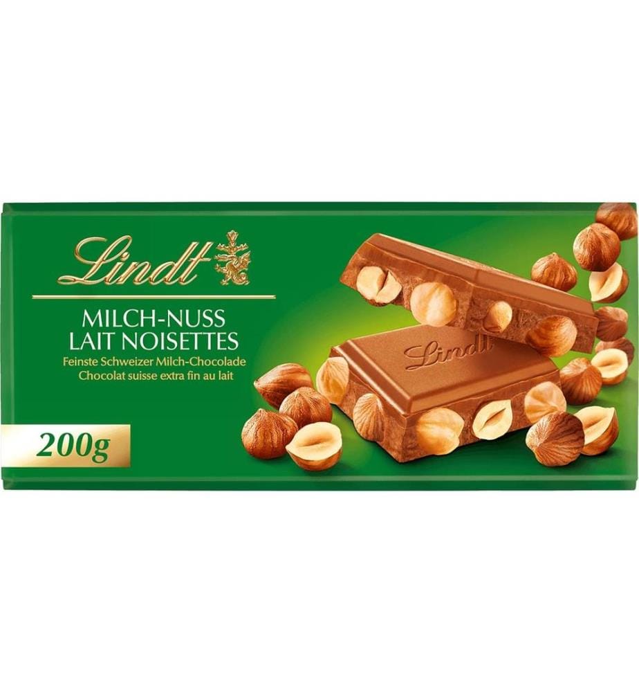 LINDT - Tablette de chocolat Lait Noix 200 g