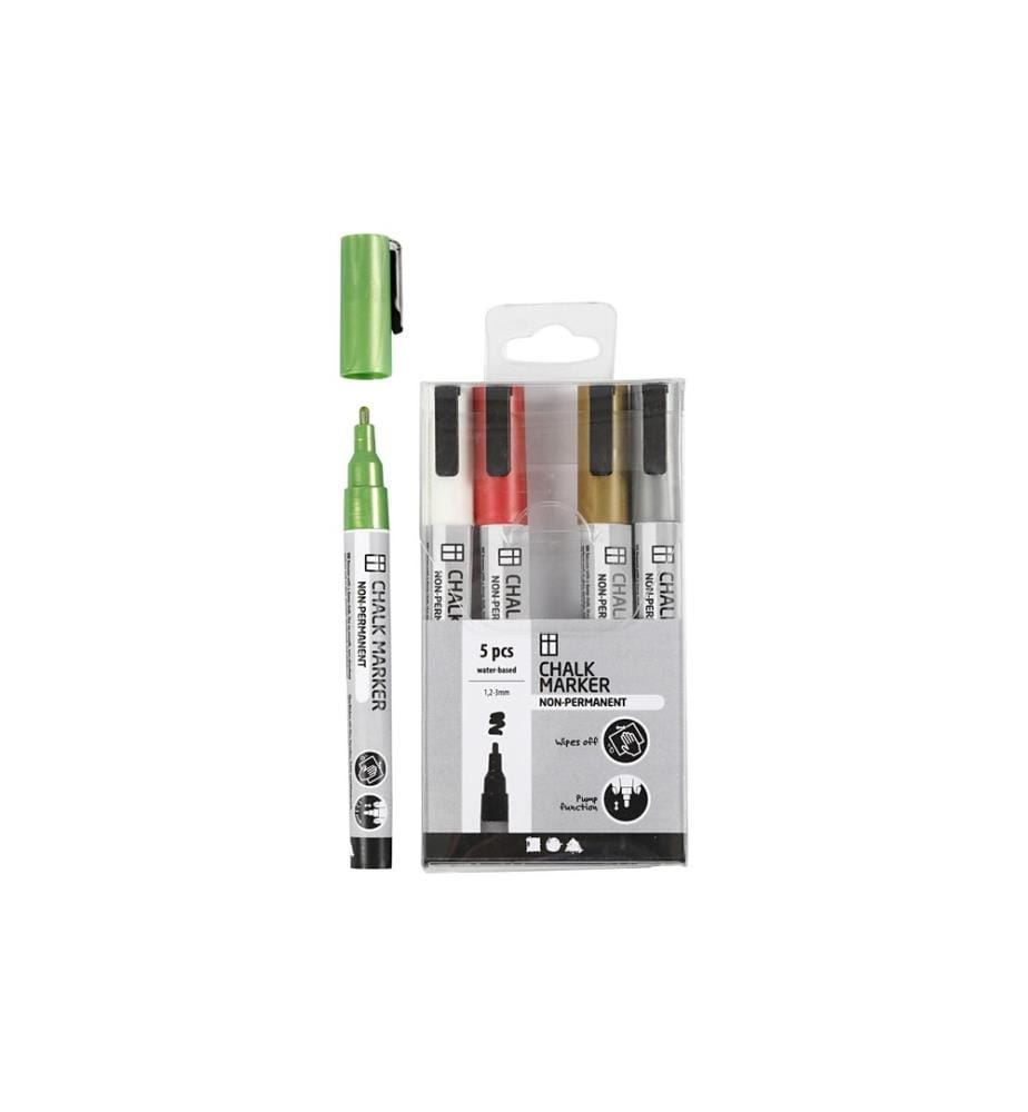 CREATIV COMPANY - Marqueur craie liquide Metallic 5 pièces, Multicolore
