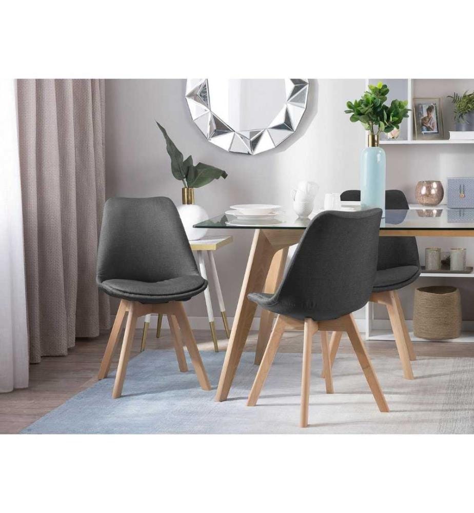 Lot 2 Chaises Scandinaves en Tissu Gris avec Pieds en Bois Design Tendance pour Salle à Manger au Style Nordique et Minimaliste