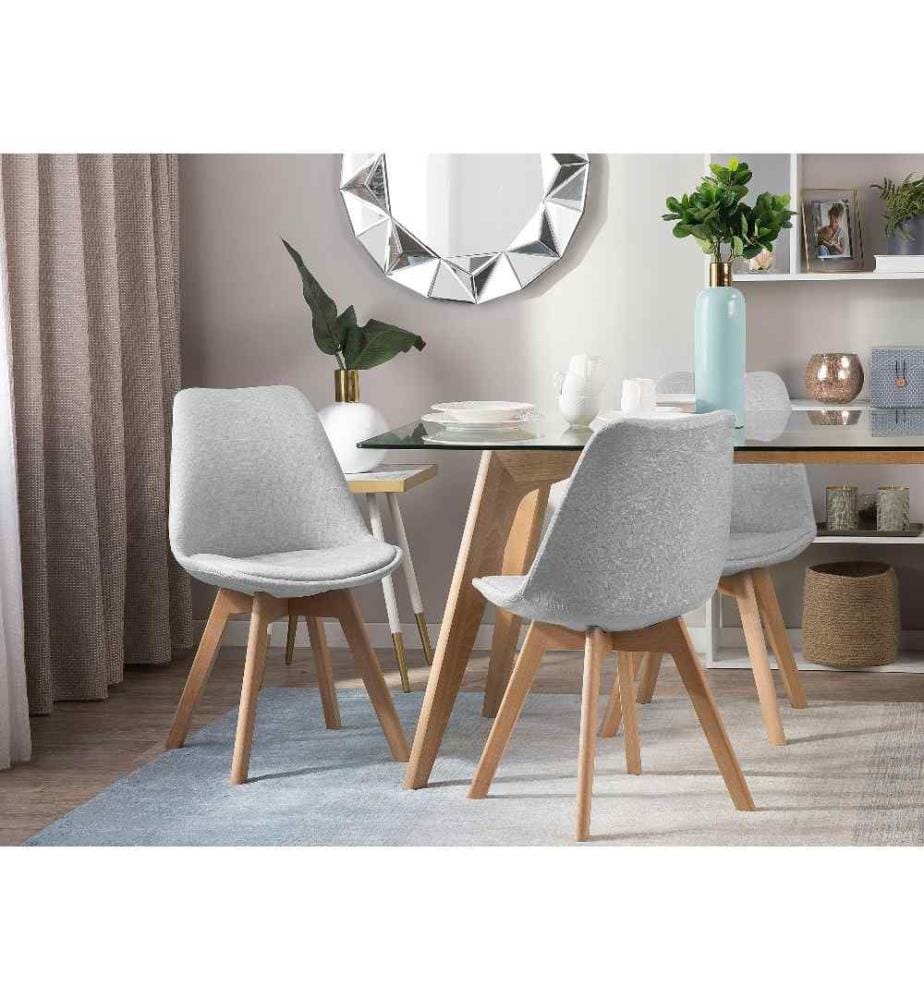 Lot 2 Chaises Scandinaves en Tissu Gris Clair avec Pieds en Bois Design Tendance pour Salle à Manger au Style Nordique et Minimaliste