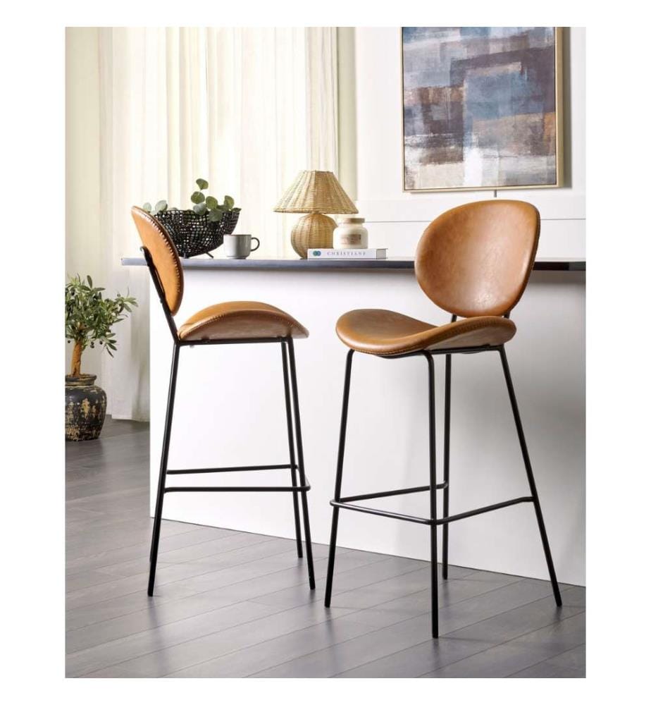Lot de 2 chaises de bar LUANA Cuir PU Marron doré