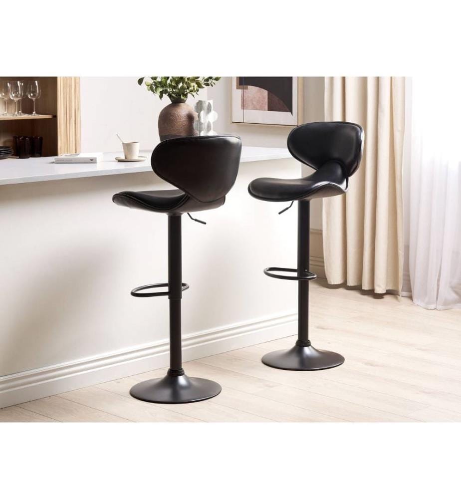 Lot de 2 Chaises Tabourets de Bar en Cuir PU Gris et Métal Brillant Pivotantes et Réglables pour Cuisine ou Salle à Manger Ultra Moderne