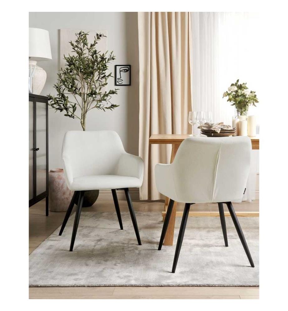 Lot de 2 chaises de salle à manger CASMALIA Velours Blanc cassé