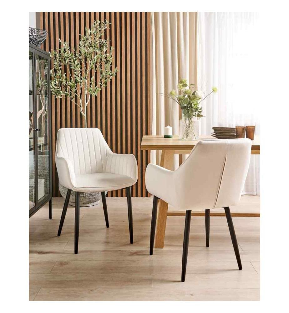 Lot de 2 chaises de salle à manger WELLSTON Velours Blanc cassé