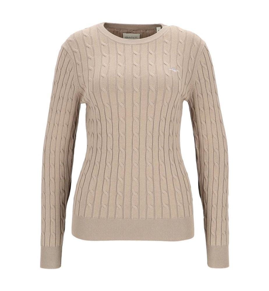 Pull torsadé col rond en coton stretch - Beige Taupe