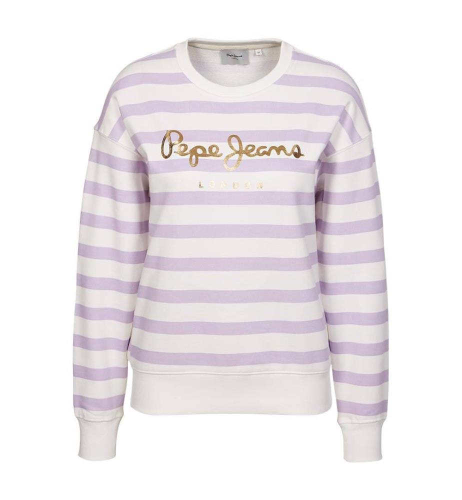 Sweat à logo et rayé - Blanc