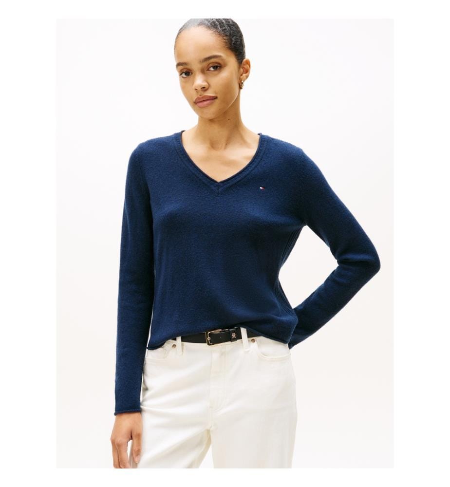 Pull en laine douce à col en V - Dark Blue