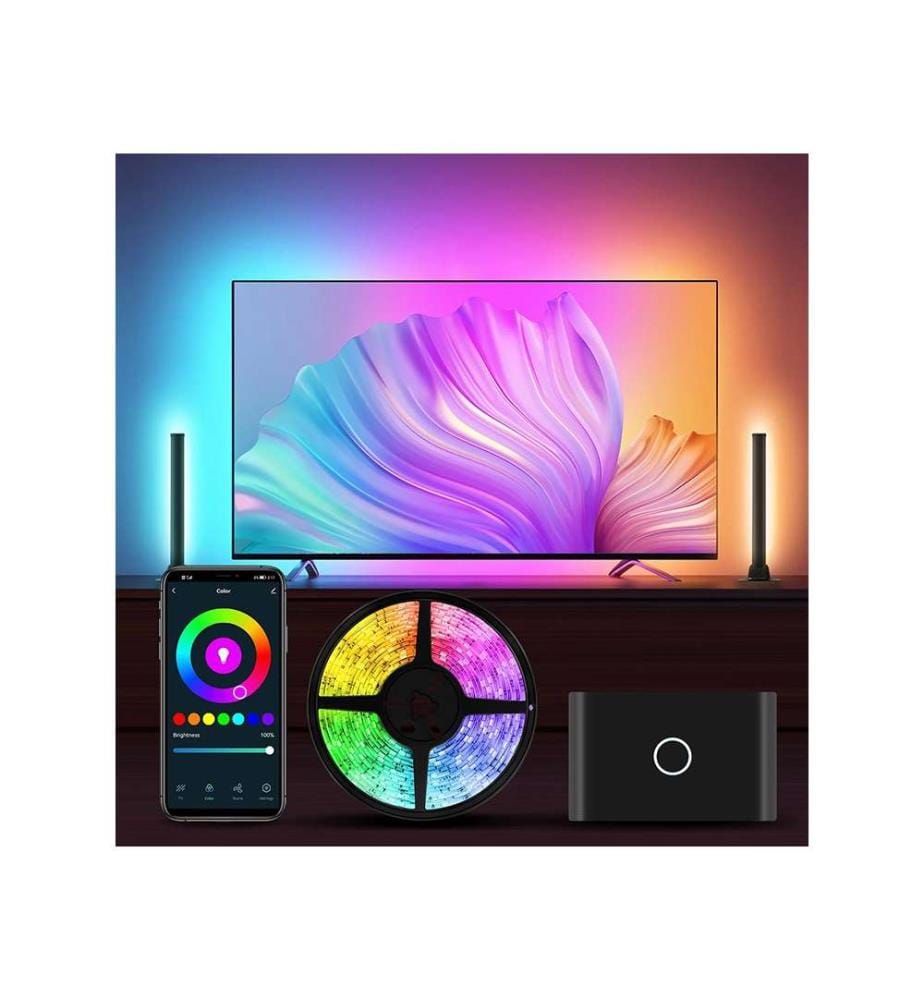 Éclairage LED Wifi synchronisé 3,8 m HDMI avec modules latéraux pour TV de 55 à 65 pouces