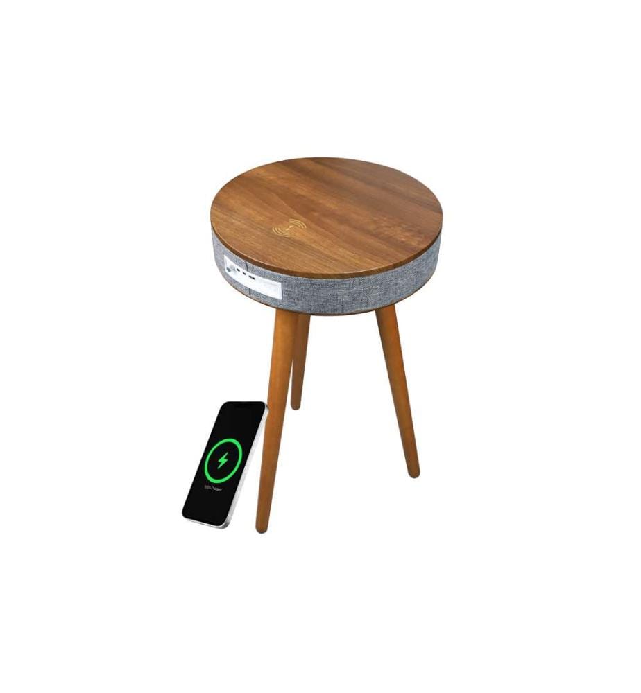 Table d'appoint en bois avec système audio Bluetooth et charge sans fil Bolaris - Modèle Budapest - Noyer