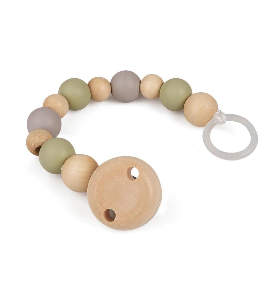Attache-sucette avec perles en caoutchouc et bois printemps