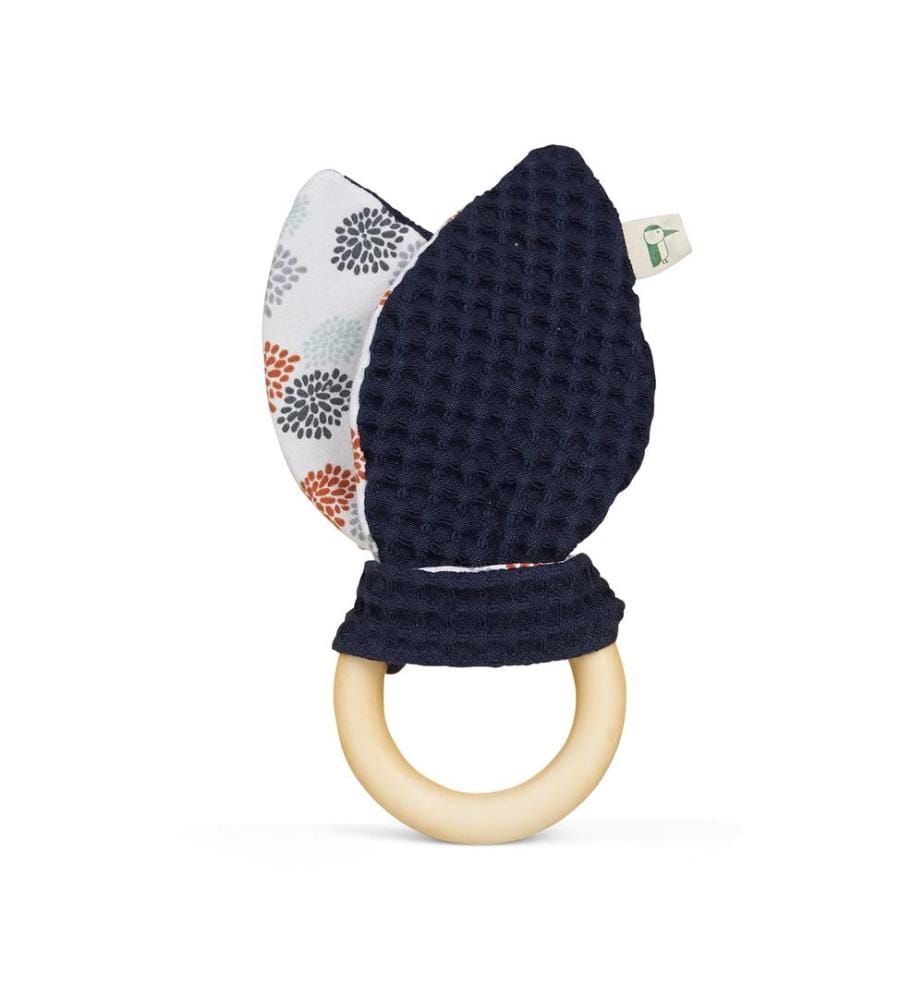 Hochet bio avec oreilles de lapin bleu