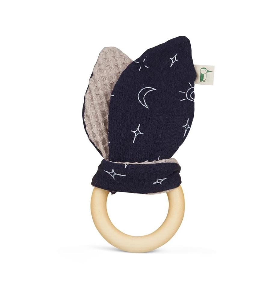 Hochet bio avec oreilles de lapin gris