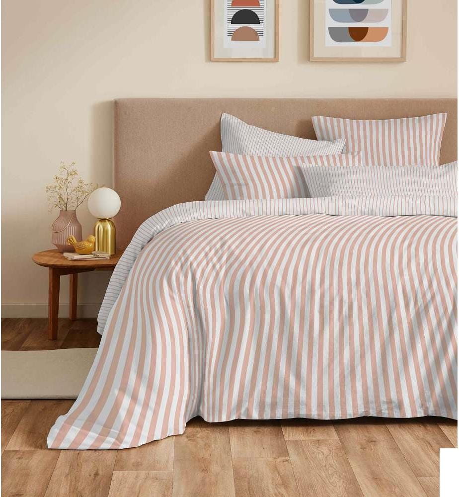Housse de Couette 220 x 240 cm et Drap housse 140 x 190 cm - Palerme Blush