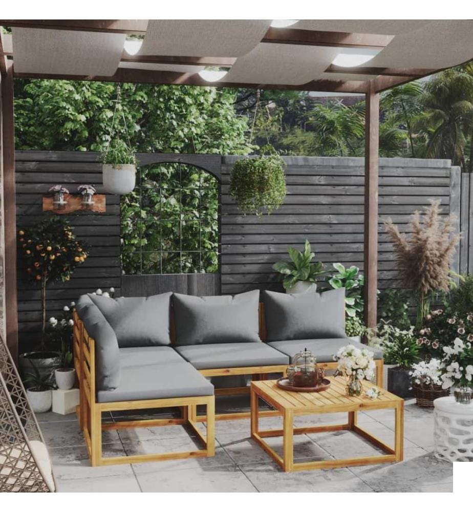 Salon de jardin 5 pcs avec coussin Bois d'acacia solide