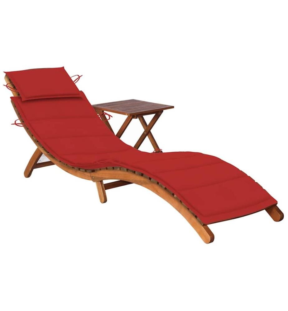 Chaise longue de jardin avec table et coussin Bois d'acacia