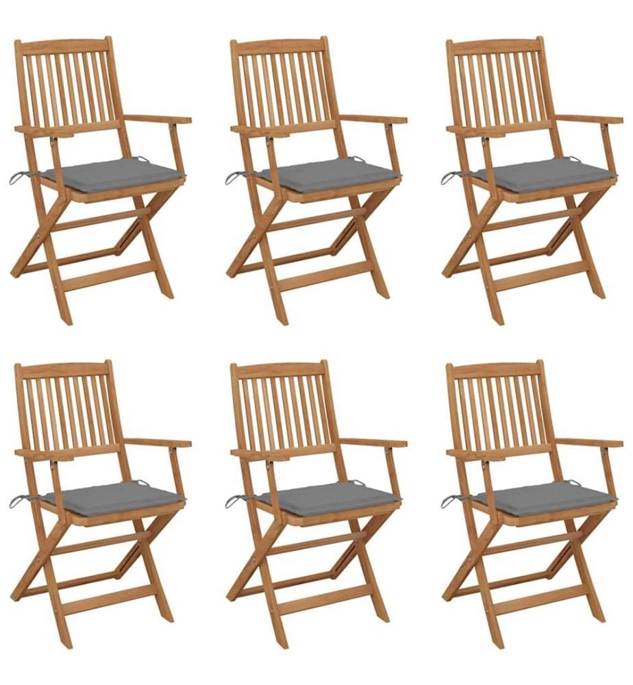 Chaises pliables de jardin lot de 6 avec coussins Bois d'acacia