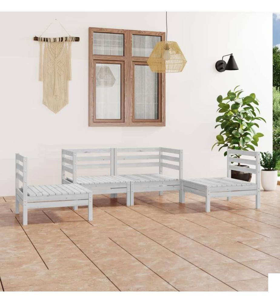 Salon de jardin 4 pcs Blanc Bois de pin massif