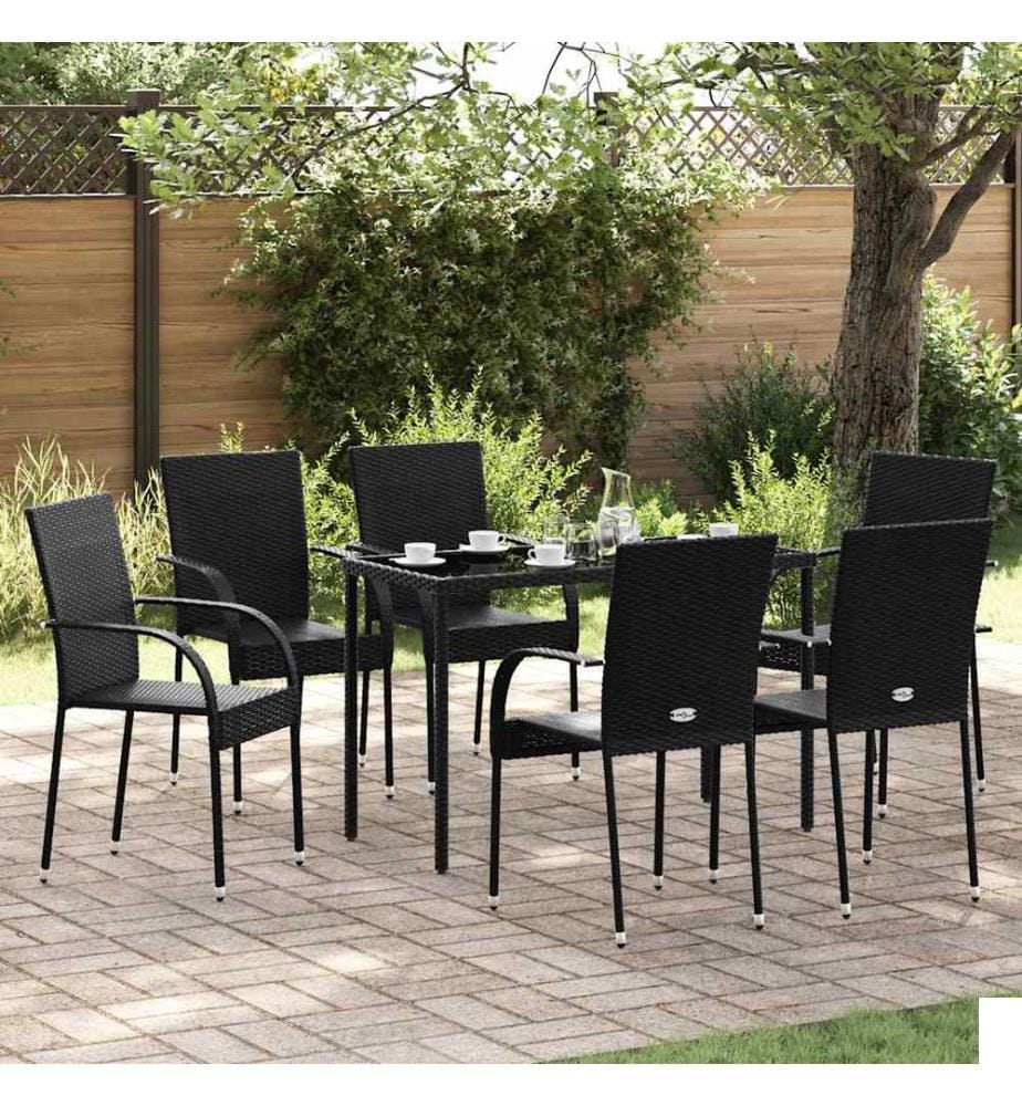 Chaises empilables d'extérieur lot de 6 Résine tressée Noir