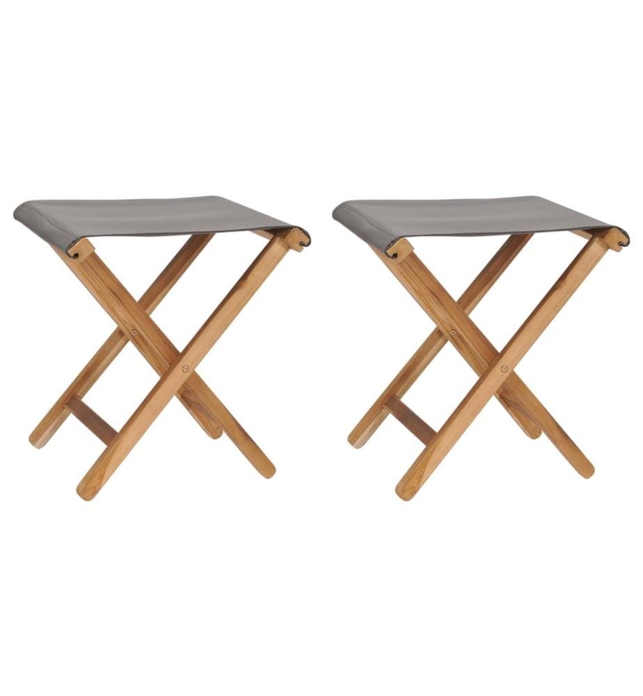 Chaises pliables lot de 2 Bois teck solide et tissu Gris foncé