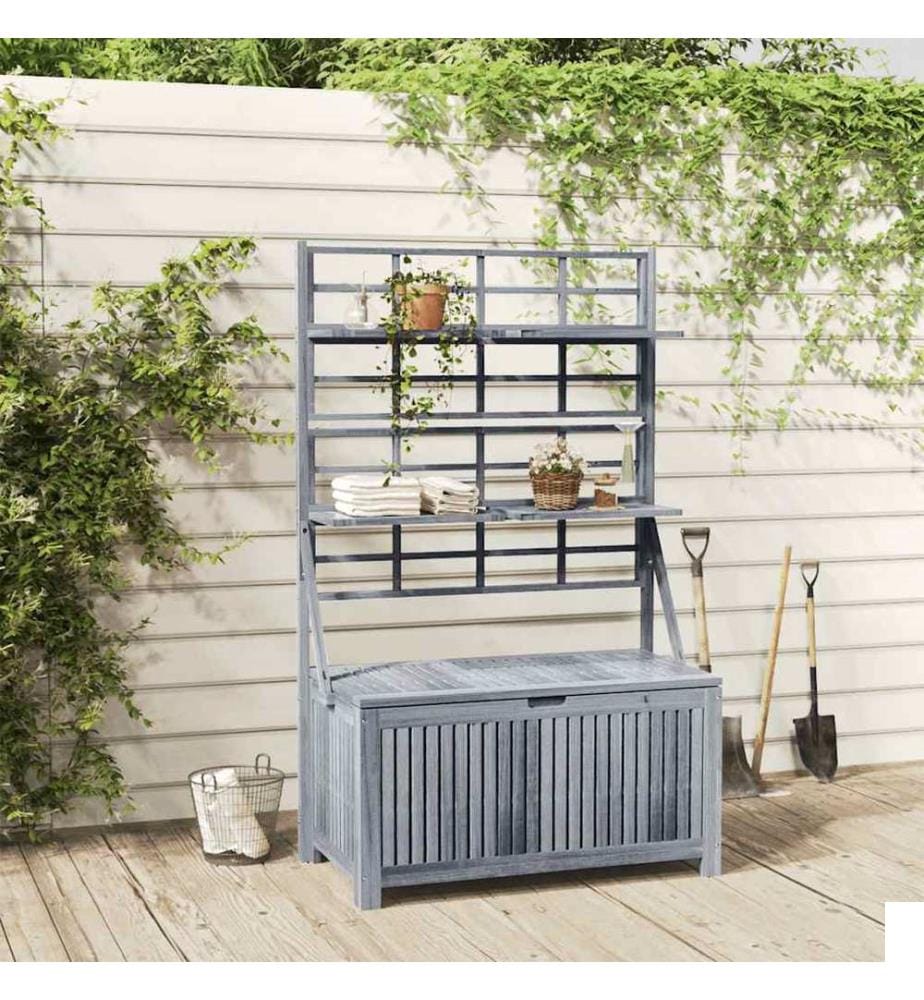 Boîte de rangement avec treillis Gris 99x55x160cm Acacia solide