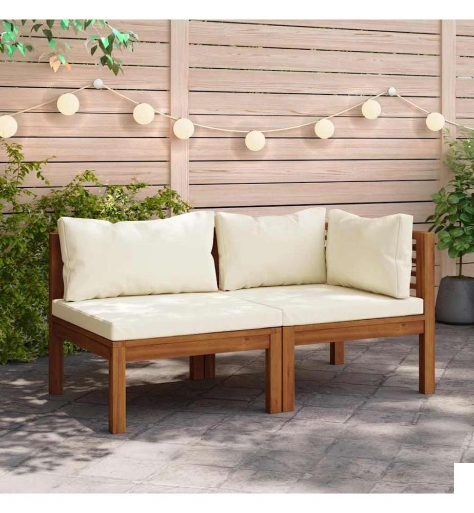 Ensemble de canapés 2 pcs et coussins blanc crème Acacia solide