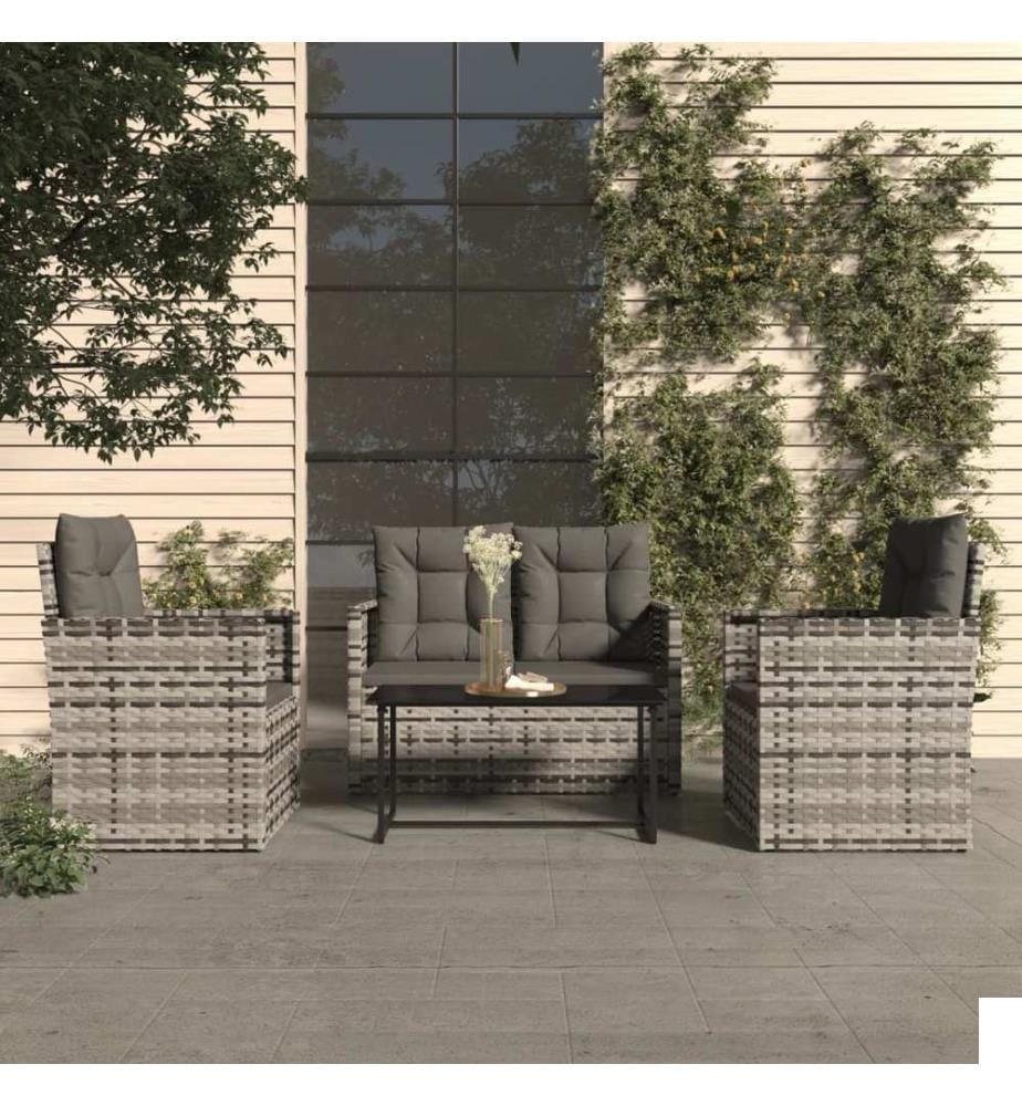 Mobilier d'extérieur 4 pcs avec coussins Résine tressée Gris