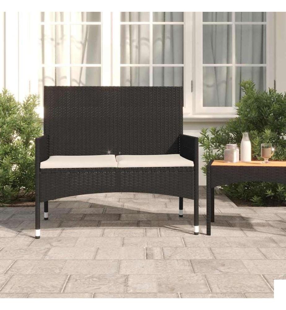 Banc de Jardin à 2 Places avec Coussins Noir Résine Tressée