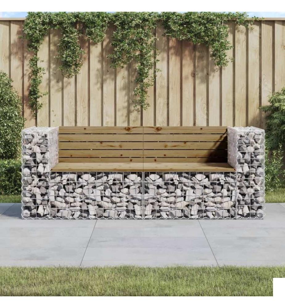 Banc de jardin design gabion 184x71x65,5cm bois de pin imprégné