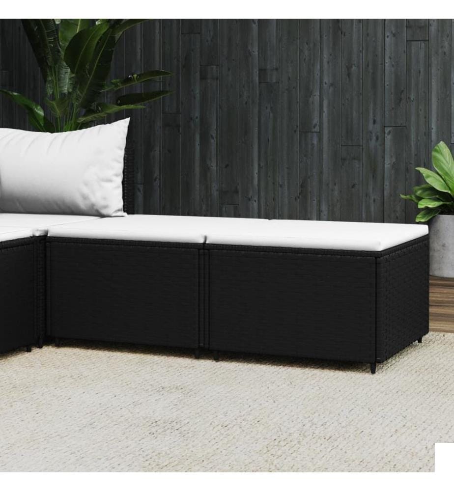 Repose-pieds de jardin et coussins lot de 2 noir résine tressée