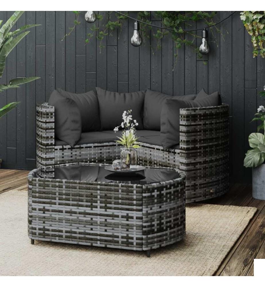 Salon de jardin 4 pcs avec coussins Gris Résine tressée