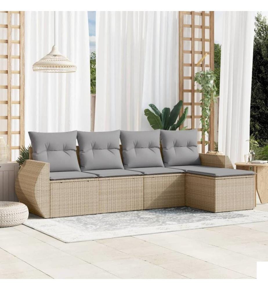 Salon de jardin avec coussins 5 pcs beige résine tressée