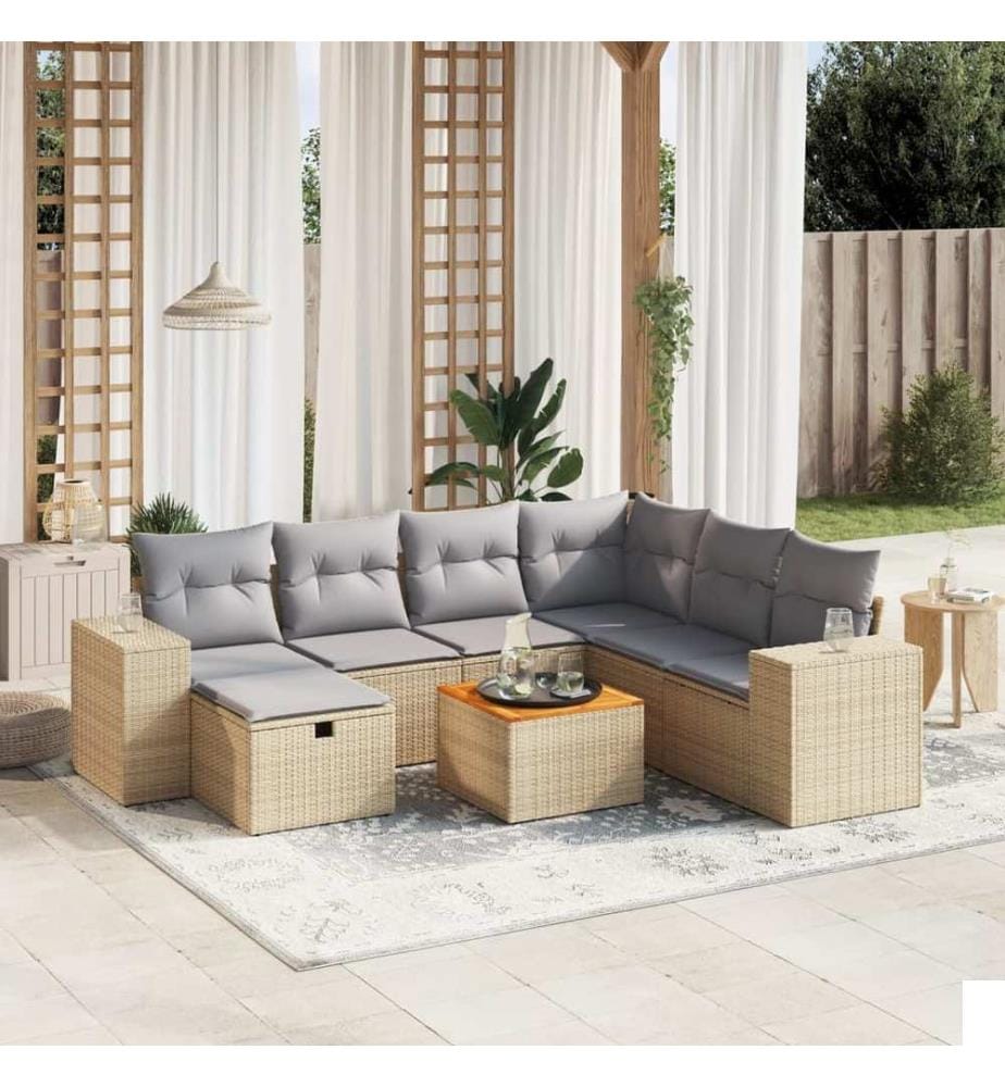 Salon de jardin avec coussins 8pcs mélange beige résine tressée