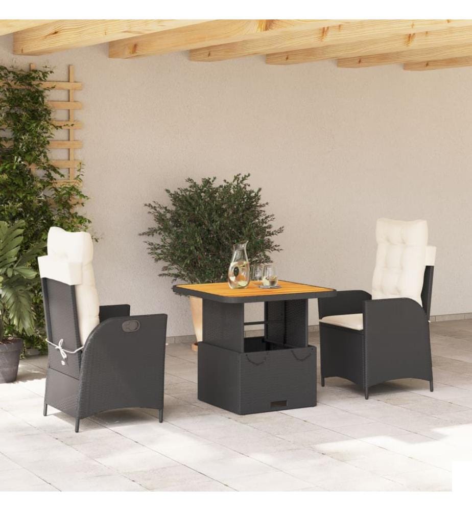 Ensemble à manger de jardin avec coussins 3 pcs Noir