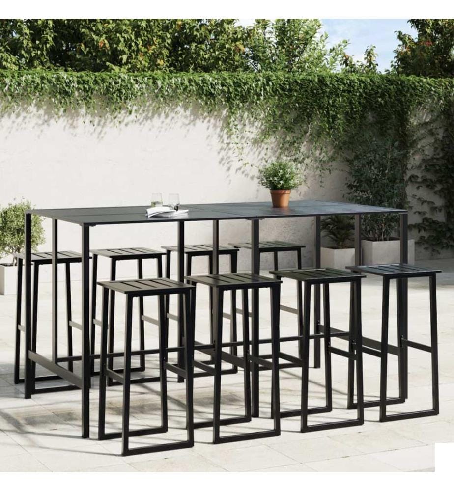 Ensemble de bar de jardin 9 pcs noir acier enduit de poudre