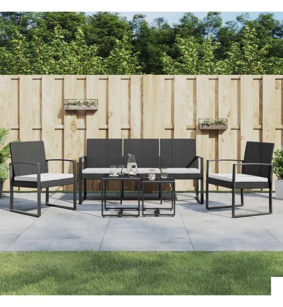 Ensemble à manger de jardin avec coussins 5 pcs noir rotin PP