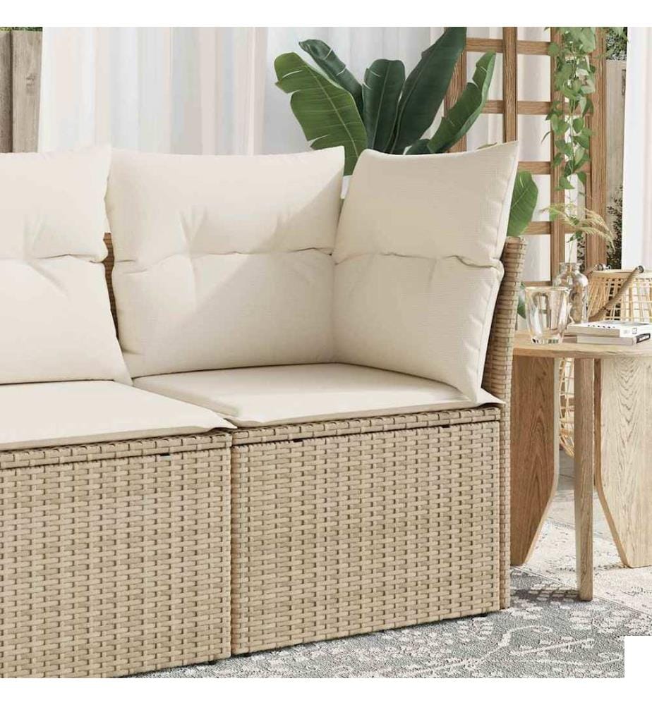 Canapé d'angle de jardin avec coussins beige résine tressée