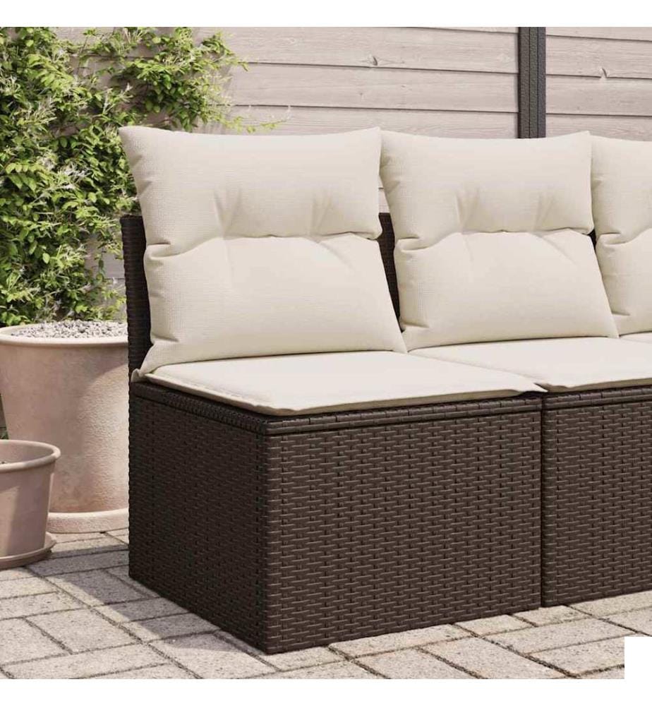 Chaise de jardin sans accoudoirs avec coussins marron rotin
