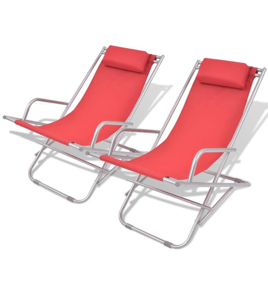 Chaises inclinables de terrasse lot de 2 Acier Rouge