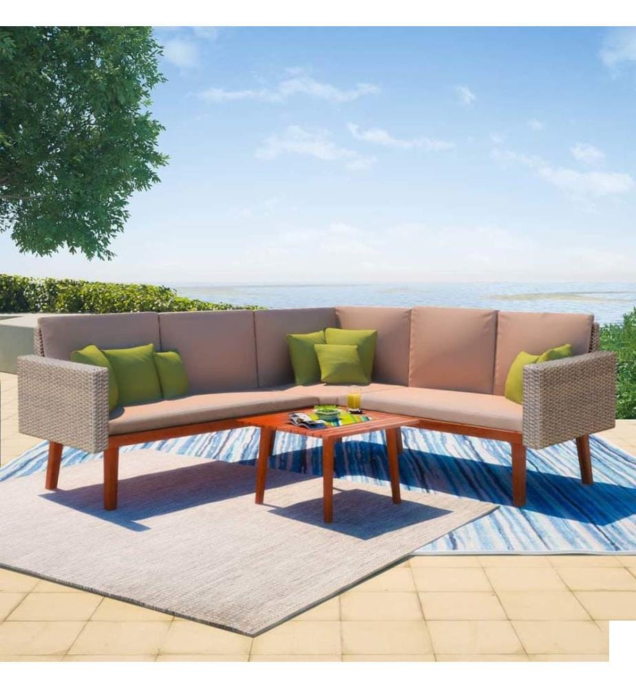 Salon de jardin 4 pcs avec coussins Résine tressée Gris