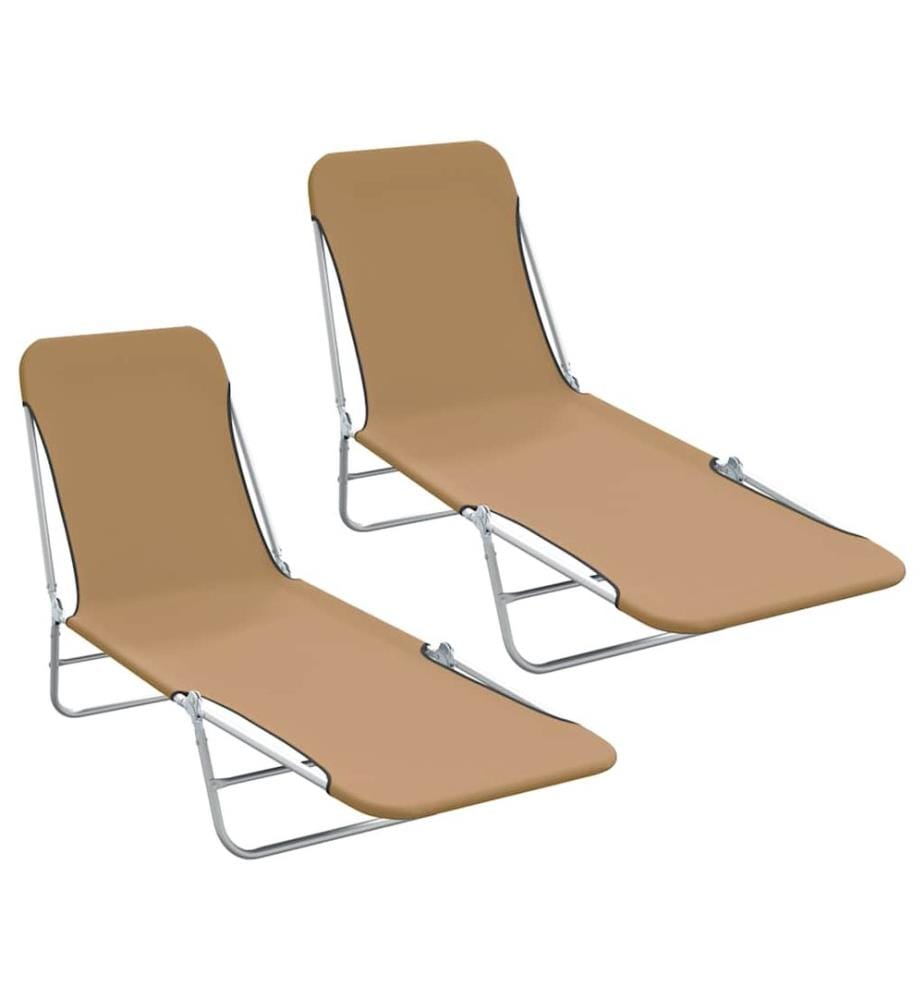Chaises longues pliables lot de 2 Acier et tissu Taupe