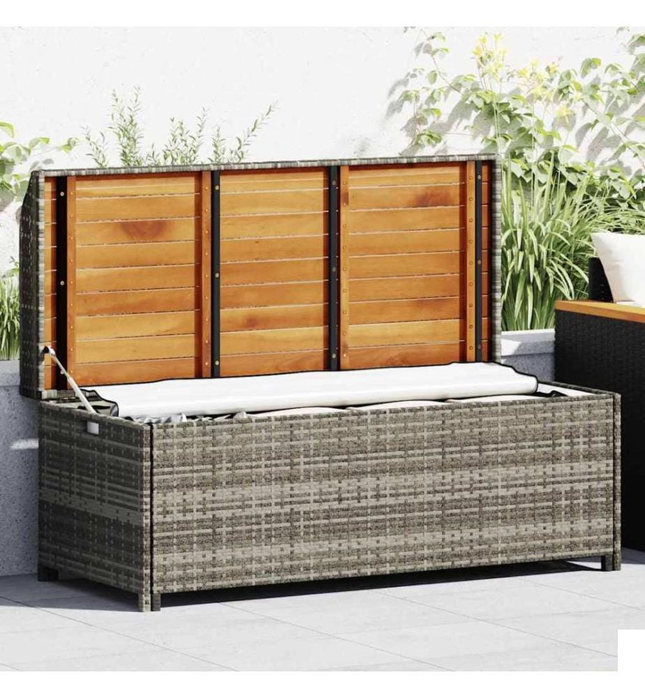 Banc de rangement de jardin 120 cm Résine tressée Gris