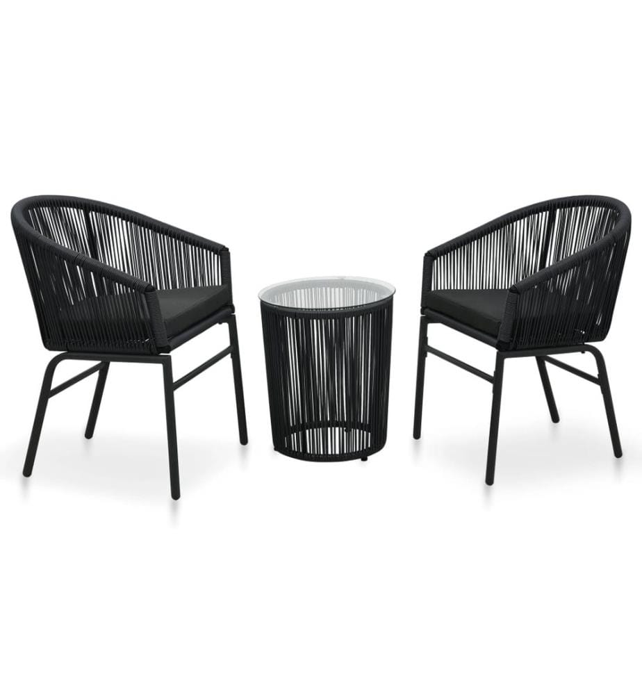 Ensemble de bistro 3 pcs avec coussins Rotin PE Noir