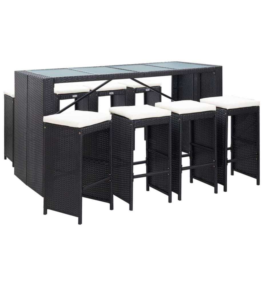 Ensemble de bar d'extérieur 9 pcs Résine tressée Noir
