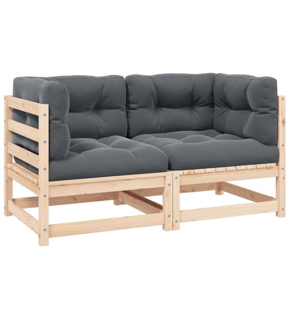 Canapés d'angle de jardin 2pcs avec coussins Bois de pin massif