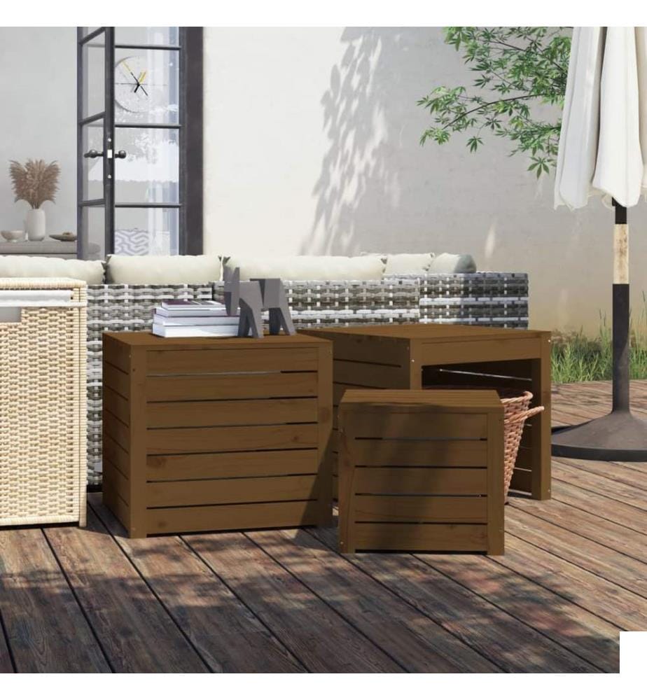 Ensemble de boîtes de jardin 3 pcs marron miel bois pin massif