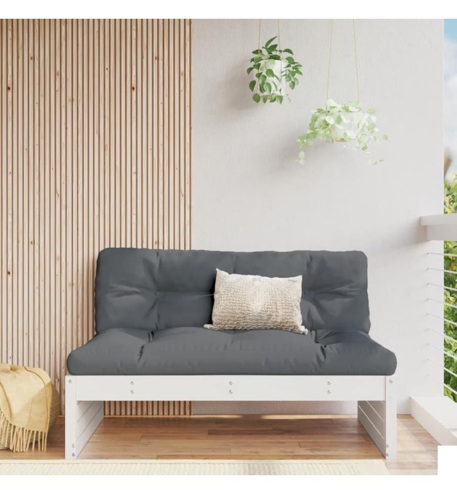 Canapé central de jardin blanc 120x80 cm bois de pin massif