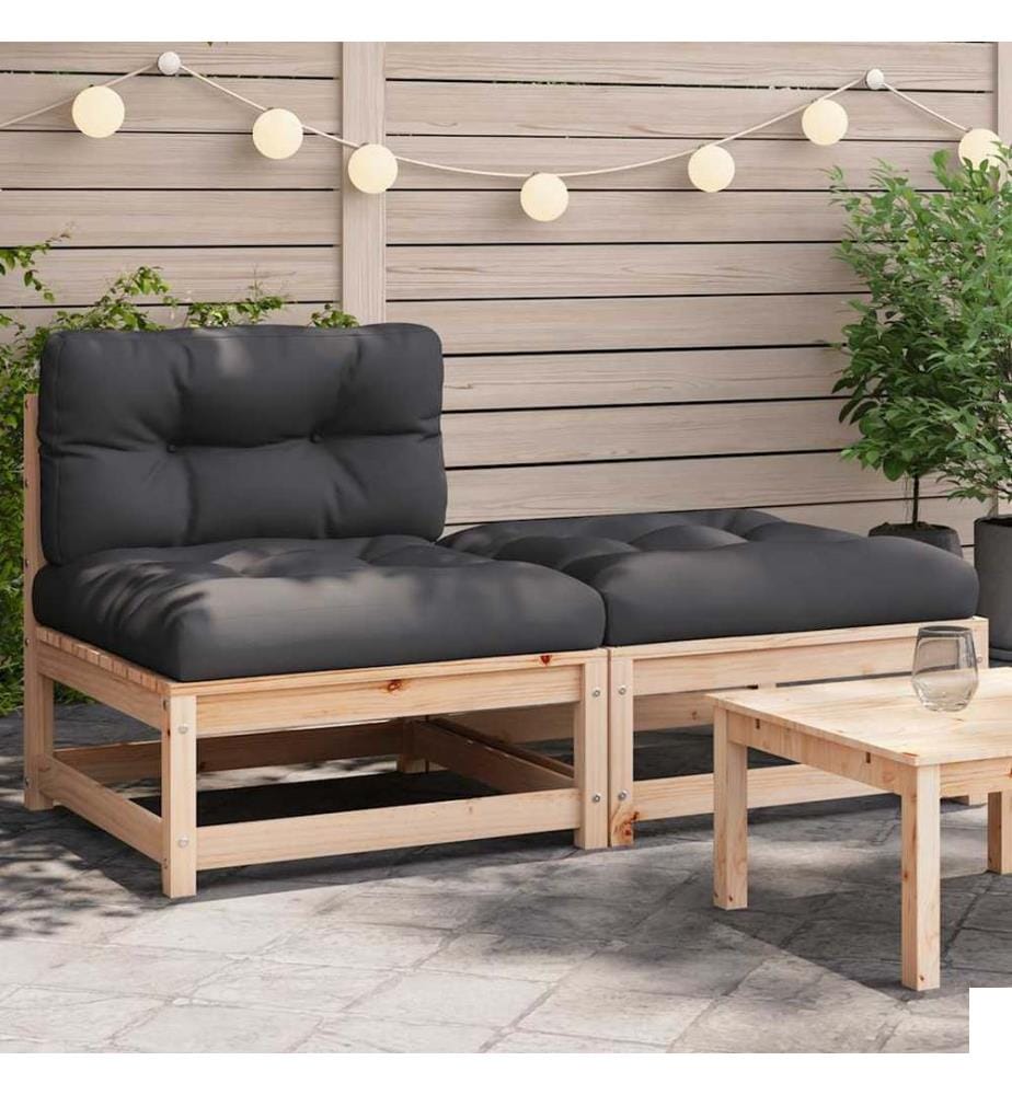 Canapé de jardin sans accoudoirs avec coussins et repose-pieds